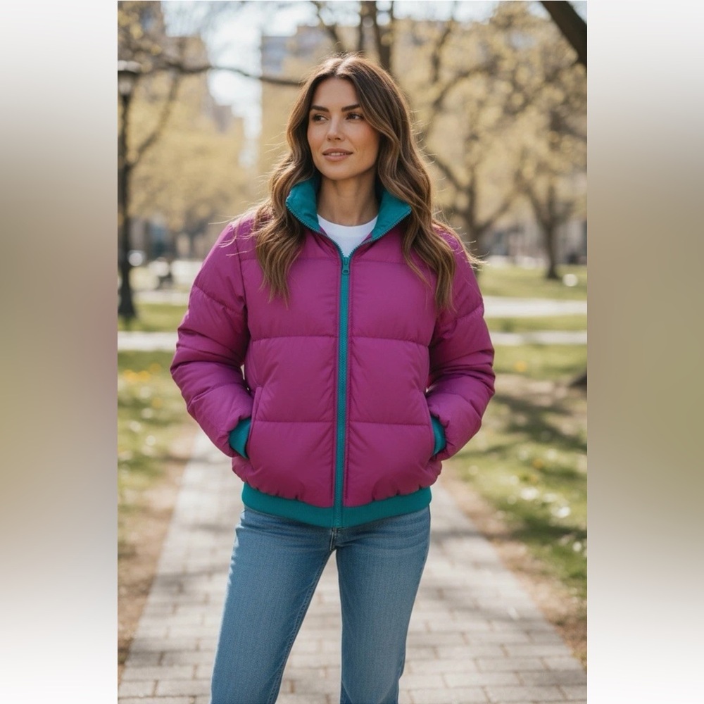 Vintage Columbia Women’s Reversible Puffer Jacket Teal & Pink Down Size M
